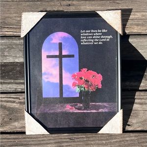 VINTAGE FRAMED RELIGIOUS QUOTE AND CROSS 11”x14”